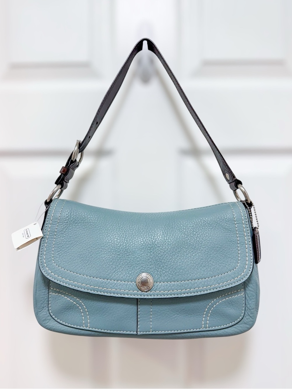 Coach Chelsea Shoulder Bag  Pebble Leather Flap Mineral Blue Medium NWT